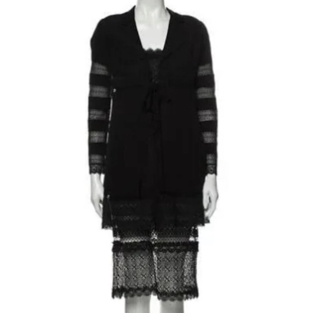 Chloé Women's Lace Detail Jacket & Dress Set Navy Blue 100%‎ Wool Size 42